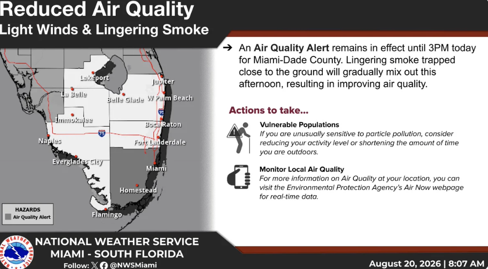 Miami-Dade under air quality alert for ‘lingering smoke,’ NWS says 